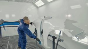 Spray booth in car bodyshop